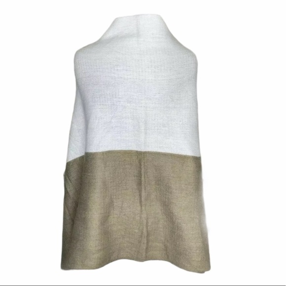 New Two In One Poncho Scarf Brown White Fringe - Picture 6 of 6